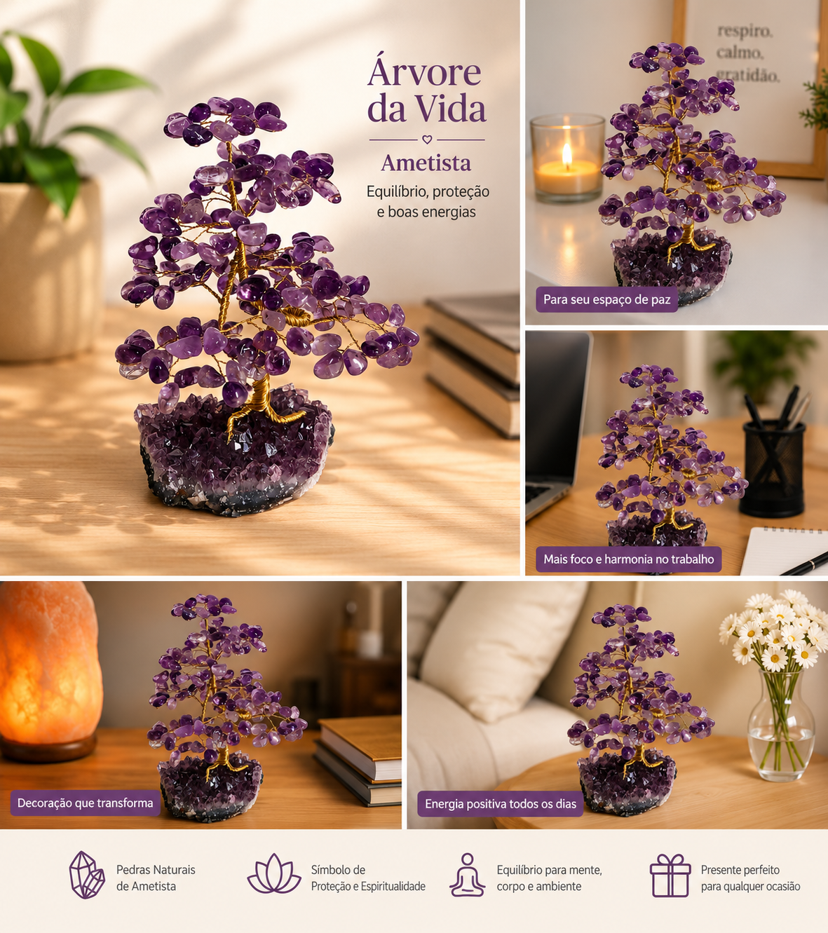 Árvore de Ametista na Base de Ametista 25cm - Linha Premium somete sob encomenda